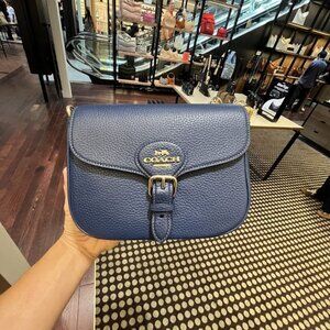COACH Amelia Saddle Bag Shoulder Bag Leather CP107 Gold/Deep Blue